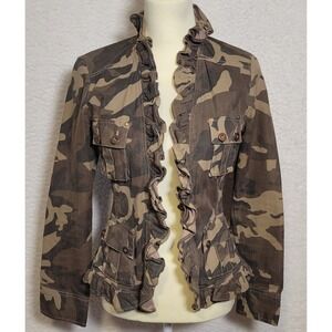 Nick and Mo Blazer Jacket Sz Medium Brown Camo Tweed Long Sleeve Boho 1127